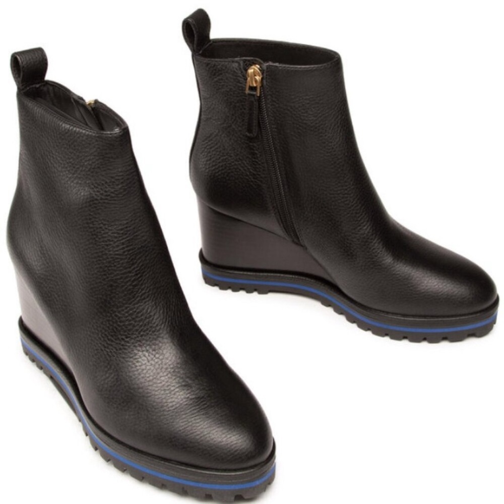 Tory Burch Black and Blue Wedge Boots - Picture 3 of 7
